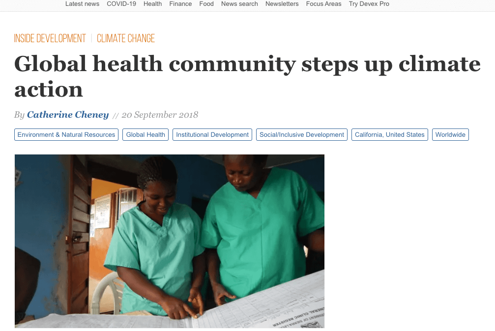 Devex: Global health community steps up climate action