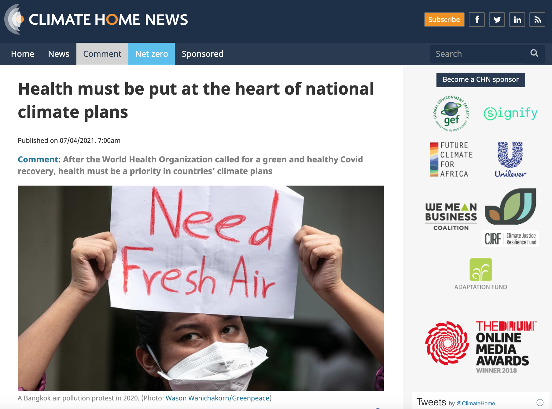 Health must be put at the heart of national climate plans