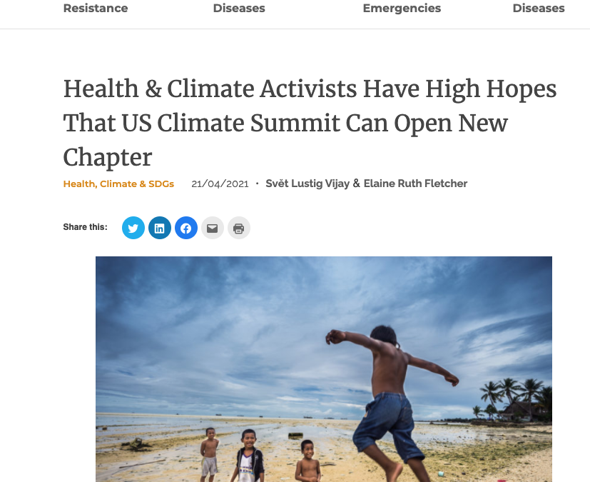 Health Policy Watch: Health & Climate Activists Have High Hopes That US Climate Summit Can Open New Chapter