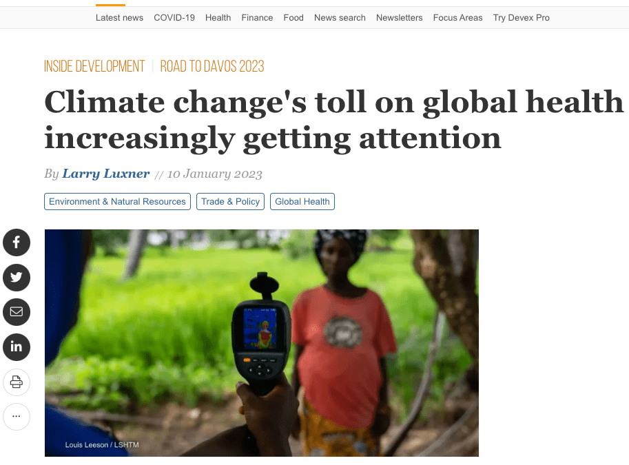 Devex: Climate change’s toll on global health increasingly getting attention