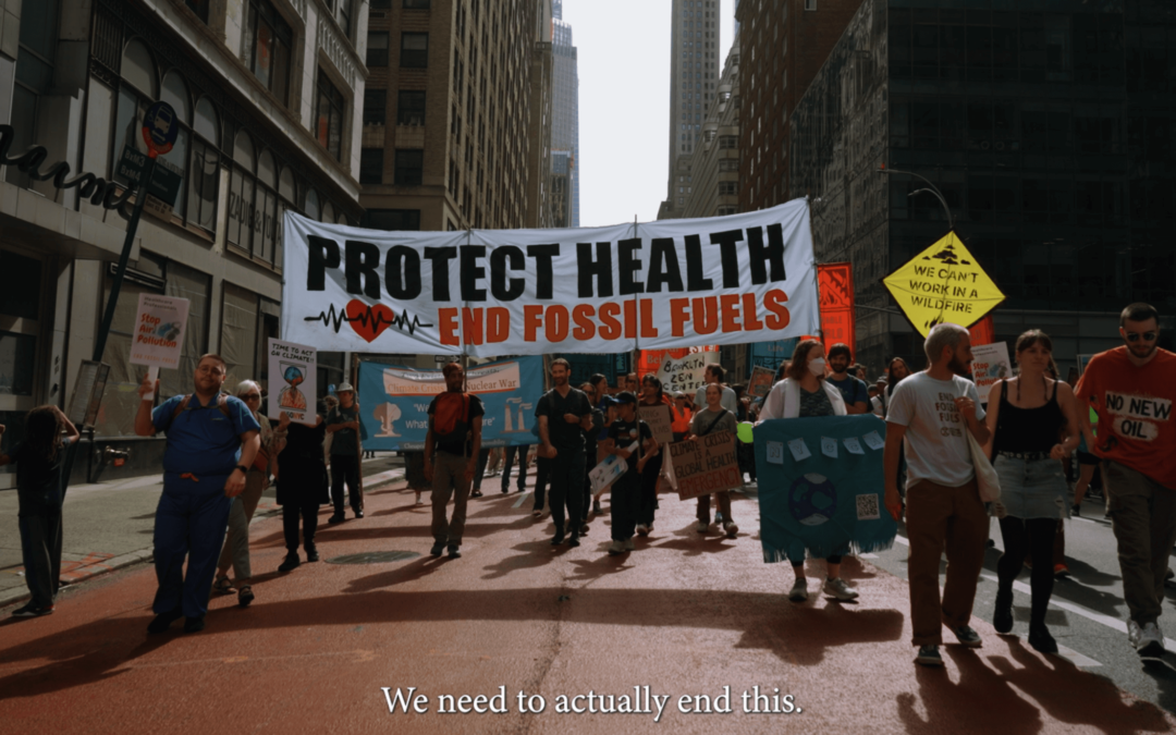 Health Professionals join March to End Fossil Fuels, NYC, September 2023 - video screengrab, Skyler Knutzen/Global Climate and Health Alliance.